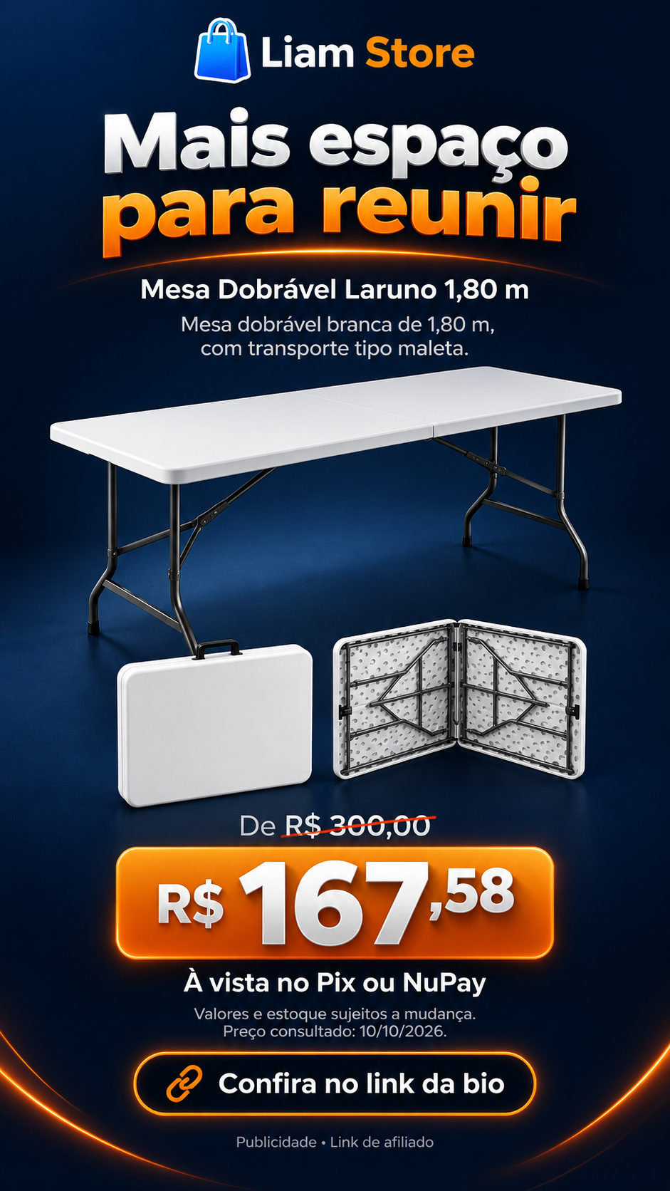 Mesa Dobrável Laruno 1,80 m