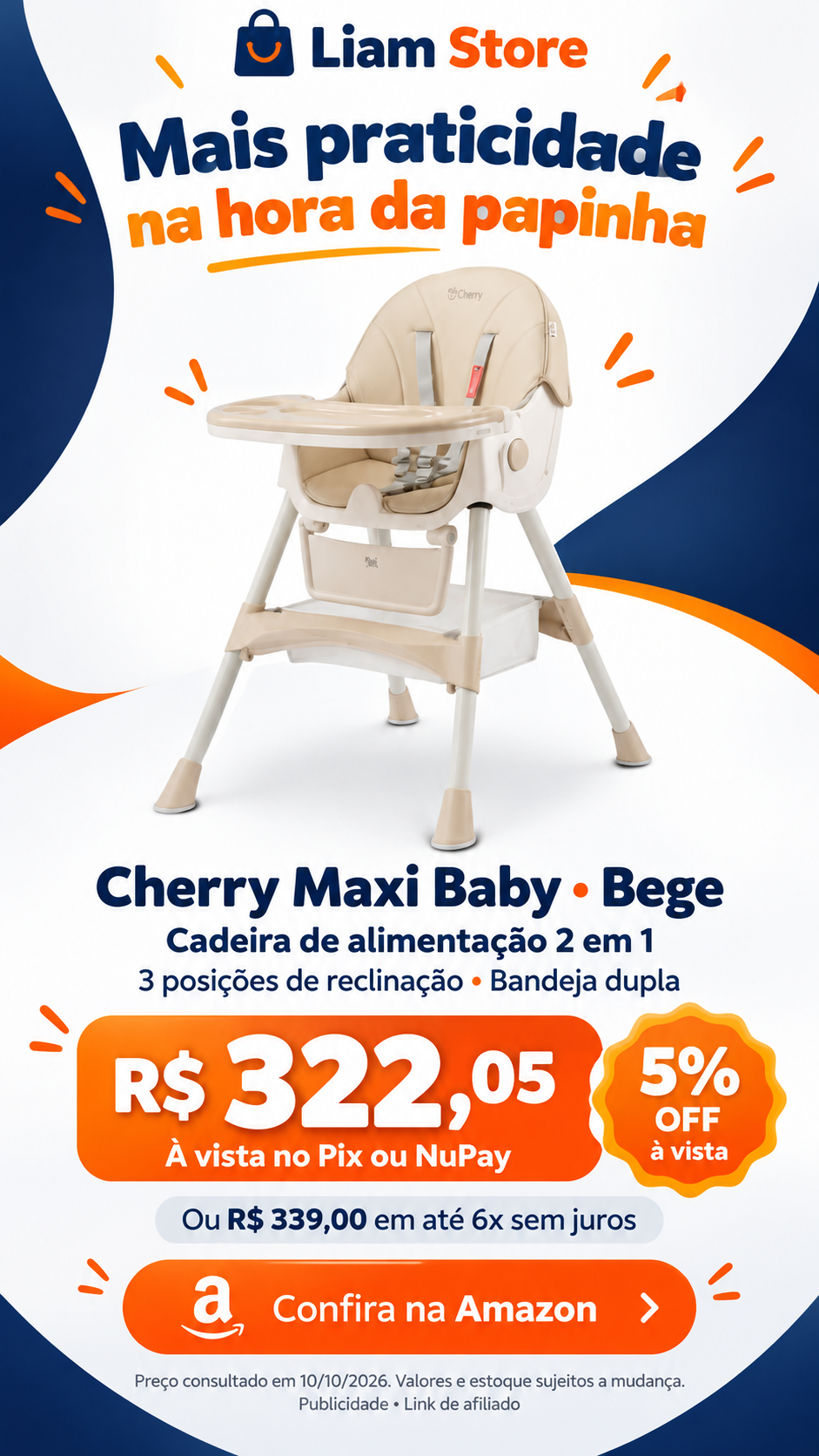 Cadeira de Alimentação Cherry Maxi Baby 2 em 1 Bege